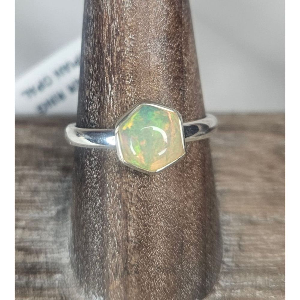 Natural Ethiopian Welo Opal Hexagon Ring | 1.5 Carats, Solid Silver NWT